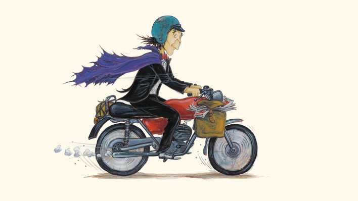 Zeichnung: Ein Vampir fährt auf einem Motorrad (Quelle: Moritz Verlag/Gergely Kiss)