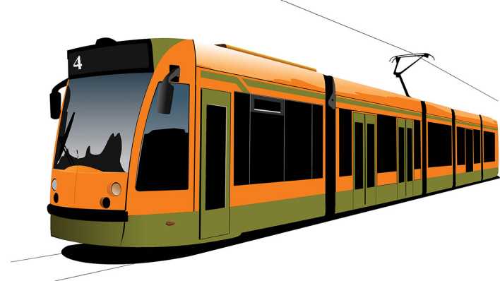Moderne Straßenbahn in orange-grün, Computerzeichnung (Quelle: colourbox)