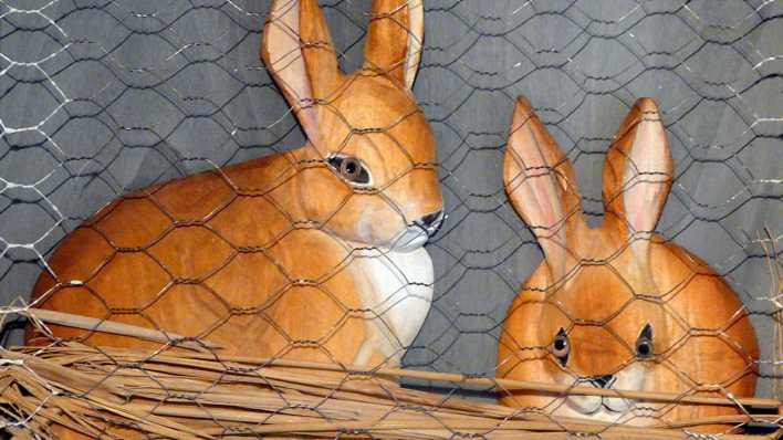 Bastelei: zwei gemalte Kaninchen, Stroh und Maschendraht auf das Bild geklebt (Quelle: rbb/OHRENBÄR/Sonja Kessen)
