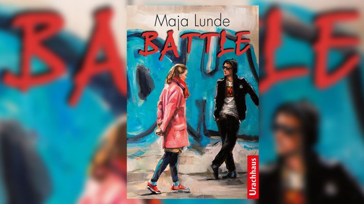 Buchcover mit bunter Zeichnung: junge Frau und junger Mann vor einer Wand mit Graffiti (Quelle: Urachhaus)