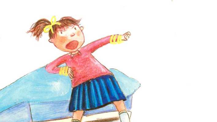 Bunte Zeichnung: ein Mädchen im roten Pullover, ist verärgert (Quelle: Ellermann Verlag / Barbara Korthues)