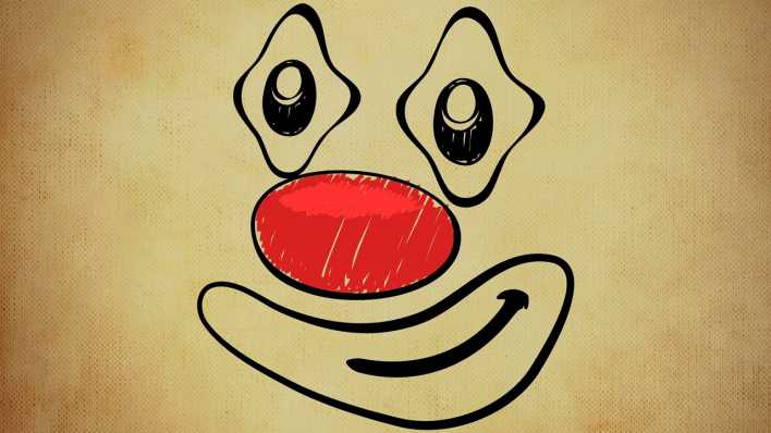 Bunte Zeichnung: Clownsgesicht mit roter Nase, auf braun gerastertem Hintergrund (Quelle: pixabay)