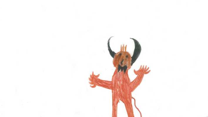 Kinderzeichnung, ein brauner Teufel mit schwarzen Hörnern (Quelle: rbb/OHRENBÄR/Kinderzeichnung)