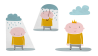 Zeichnung: eine Figur im gelben Pullover zuerst unter einer Regenwolke, dann unter der Regenwolke mit Schirm, dann unter einer Wolke und einer Krone auf dem Kopf (Quelle: rbb/OHRENBÄR/Geka Pahnke)