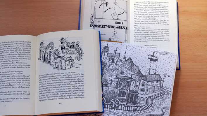 Collage: Bücher aufgeklappt auf einem Tisch (Quelle: rbb/OHRENBÄR/Sonja Kessen)