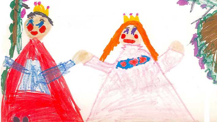 Kinderzeichnung mit einem Prinzen- oder Königspaar