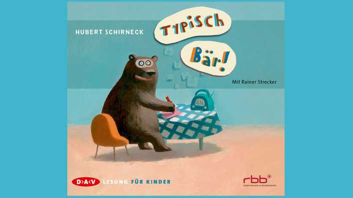 Coverzeichnung der CD "Typisch Bär" mit einem Braunbären am Tisch (Cover: Der Audio Verlag)