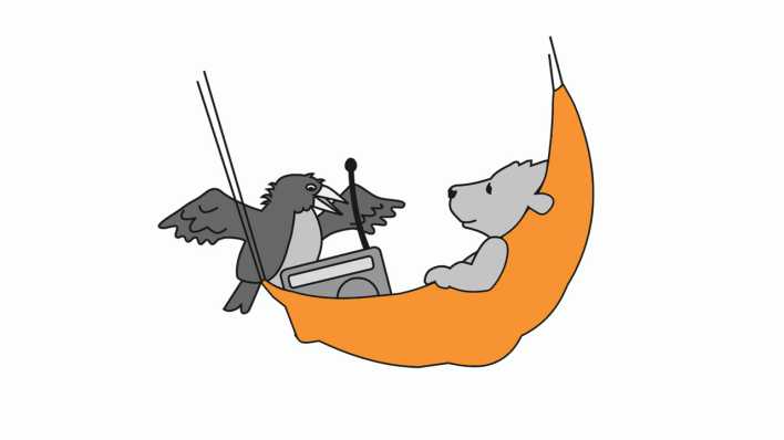 OHRENBÄR-Logo mit orangefarbener Mondsichel (Quelle: rbb/OHRENBÄR)