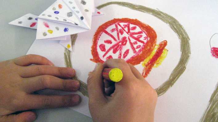 Eine Hand hält ein Blatt mit der anderen zeichnet ein Kind ein Bild © rbb/Redaktion OHRENBÄR Eine Hand hält ein Blatt mit der anderen zeichnet ein Kind ein Bild © rbb/Redaktion OHRENBÄR