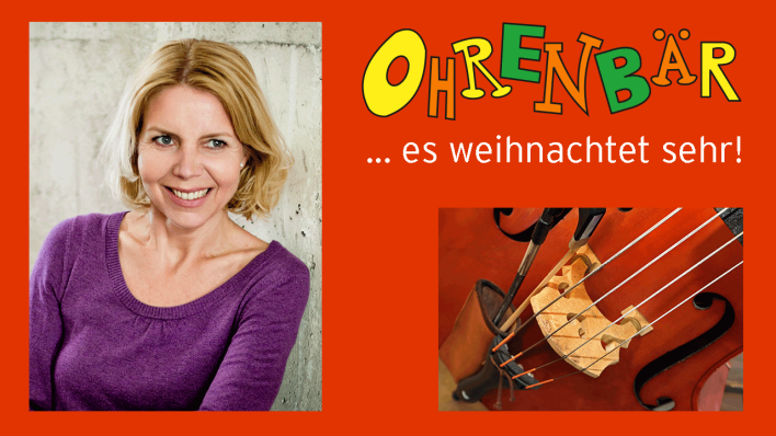 Collage mit Foto der Schauspielerin Antje von der Ahe, OHRENBÄR-Logo und Kontrabass (Quelle: Collage rbb, Oliver Betke/Colourbox)